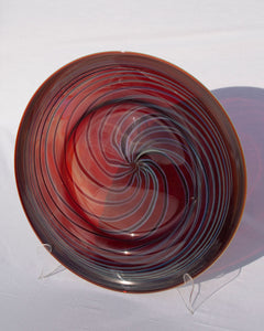 Red Plate with Silver Blue Spiral